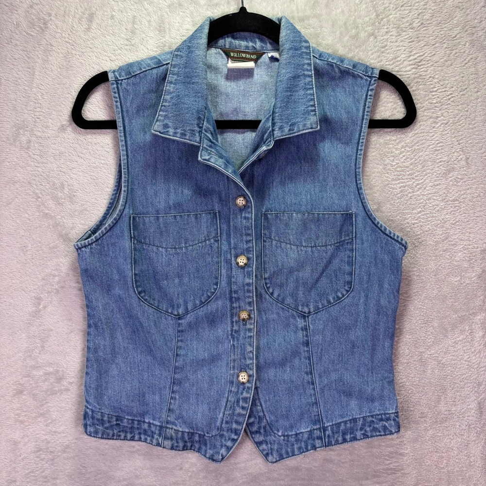 Vintage Willowbend Women Vest Small Blue Denim‎ Button Front Made in USA 6861